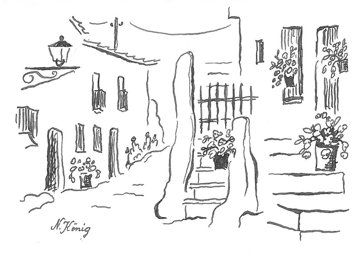 15 Dorfstraße in Andalusien (Federzeichnung laviert 1997)