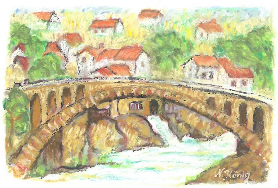 7 St. Chély, Auvergne, Tarnschlucht (Aquarellkreide 2000)