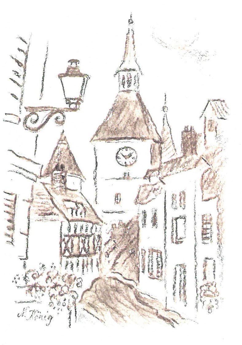 6 Avallon, Straßenzug (Sepiazeichnung 1997)