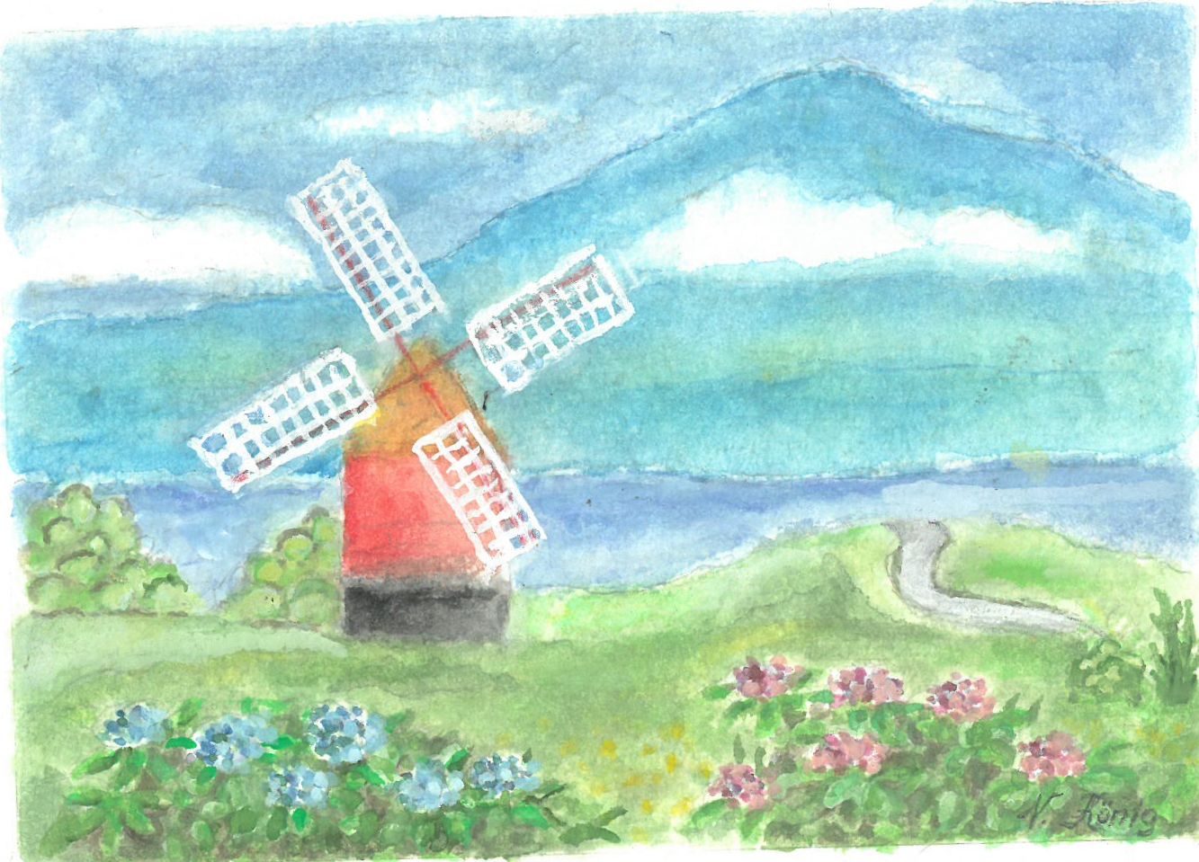 35 Windmühle auf Faial. Azoren (Aquarell 2022)