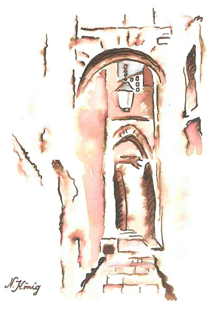 5 Roussillon, Ruelle del Arc (Sepia-Federzeichnung laviert 2000)
