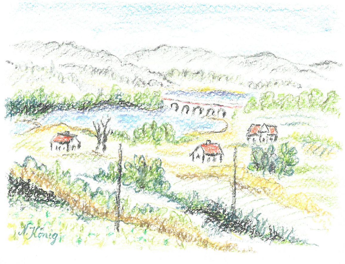 11 Talsperre im Morvan, Burgund (Aquarellstifte 1997)